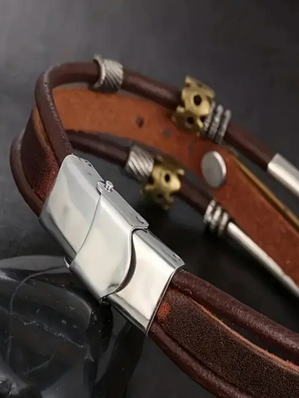 New Sundance Stainless Steel and Leather "WILLPOWER" Bracelet - Picture 5 of 7